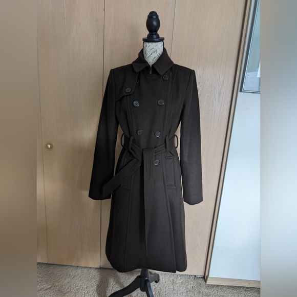 EUC Outer Edge Women's Double Breasted Wool Coat - Chocolate Brown, size S - Picture 1 of 13